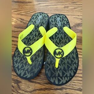 Michael Kors Neon Yellow Wedge Heel Flip Flips 12c